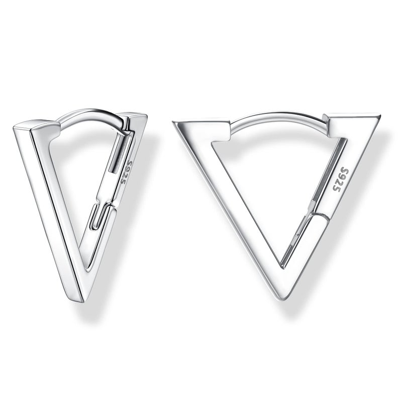 Milacolato 925 Sterling Silver Small Hoop Earrings for Women White Gold Plated Geometric Huggie Hoop Earrings Hypoallergenic Triangle Hoop Earrings for Women Trendy Jewelry Gifts - Image 1